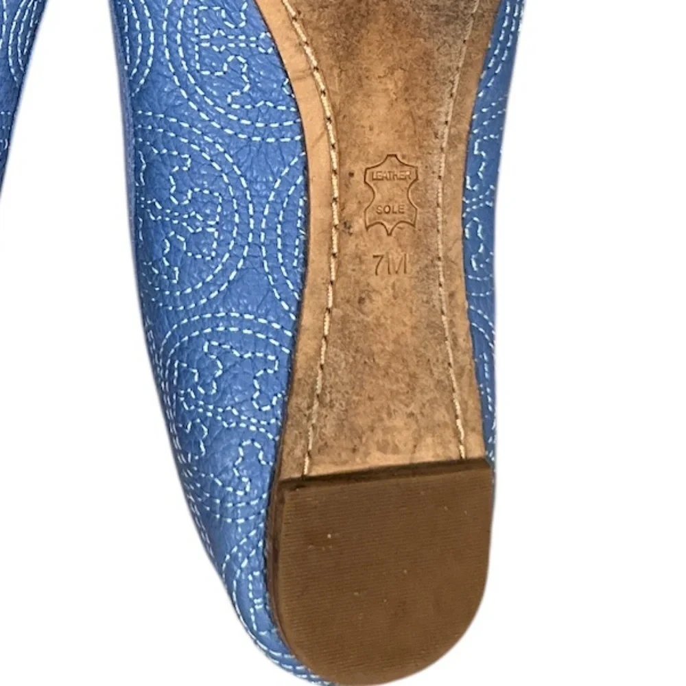 TORY BURCH CHELSEA LIGHT OCEAN BLUE BALLET TOE BOW CHARM ROUND TOE FLATS 7